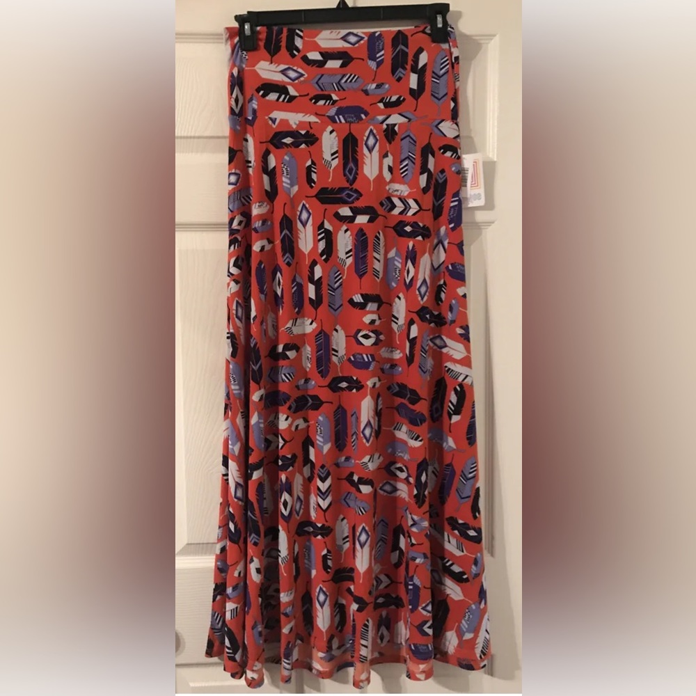 Lularoe Orange Feathers Maxi Dress Skirt Size M